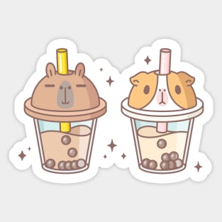 Capybara and Guinea pig Boba Tea Sticker